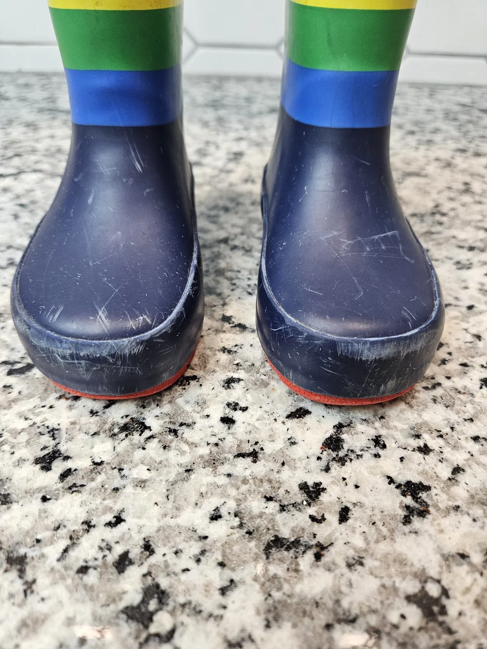 Kids Rainbow Stripe Rain & Snow Boots - Navy with Multicolor Stripes